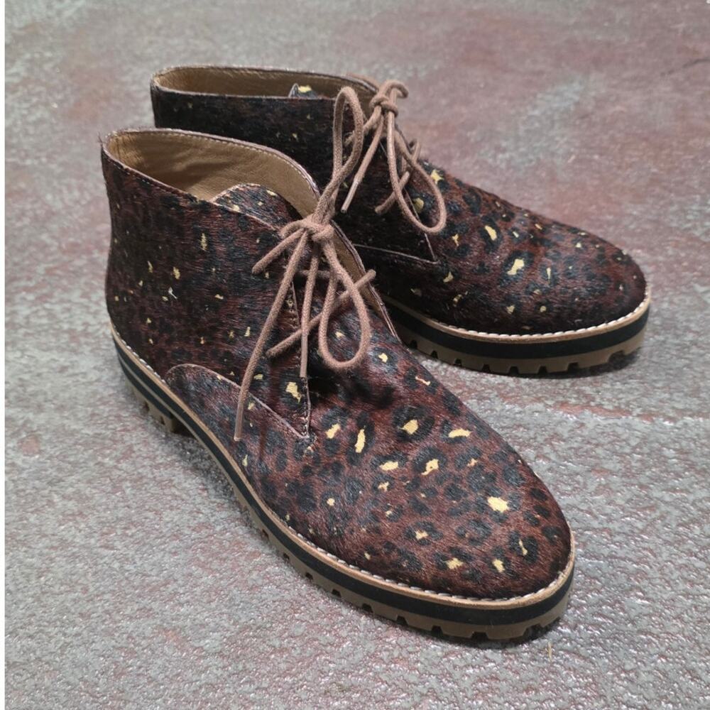 Madewell Boot Wren Painted Leopard Calf Hair Ankle Lace Up Women Size 6.5 MA484